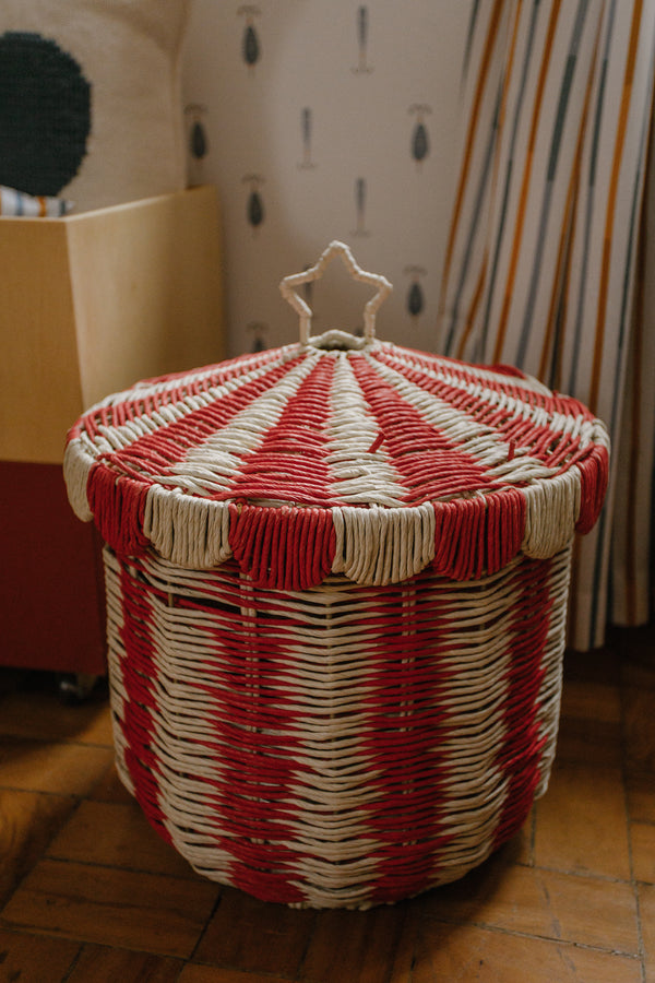 CESTO CIRCO VERMELHO GRANDE ORGANIZADOR DE BRINQUEDOS