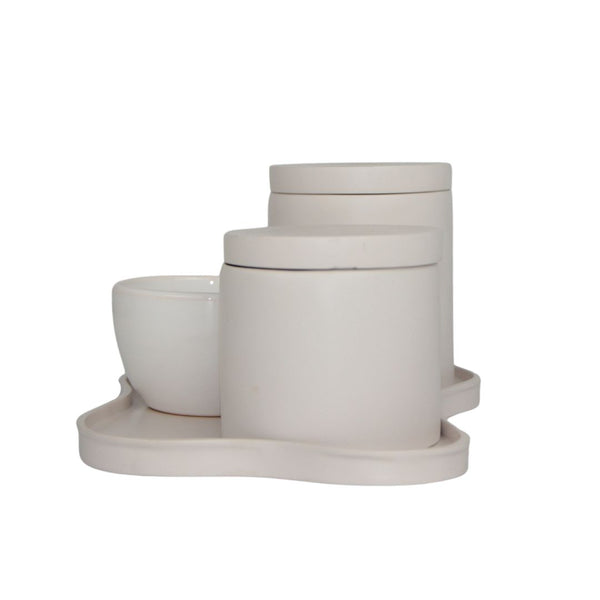 KIT DE HIGIENE ABSTRATO BEGE COM BANDEJA