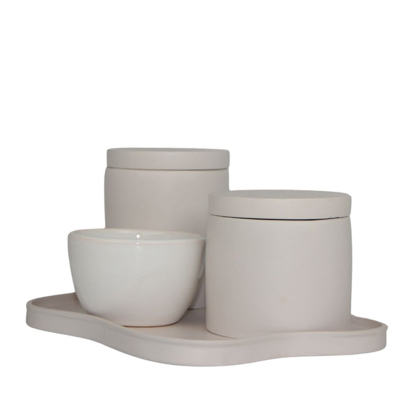 KIT DE HIGIENE ABSTRATO BEGE COM BANDEJA