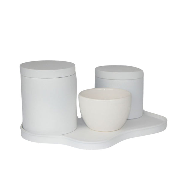 KIT DE HIGIENE ABSTRATO BRANCO COM BANDEJA