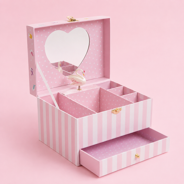 CAIXA DE MUSICA PORTA JOIAS ROSA LISTRADA