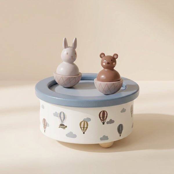 CAIXA DE MUSICA COELHO E URSO NO BALAO