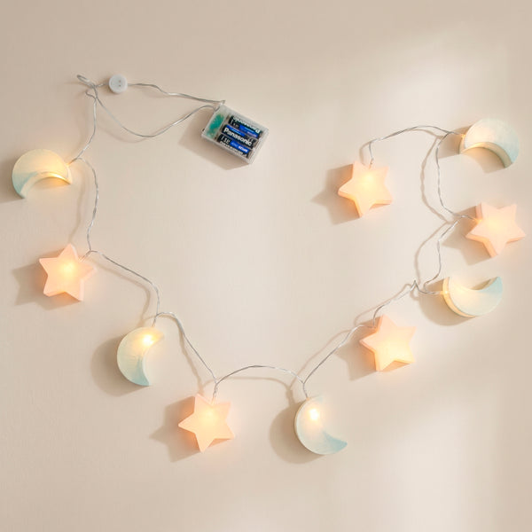 FIO DE LED DE PAPEL MACHE ESTRELA E LUA