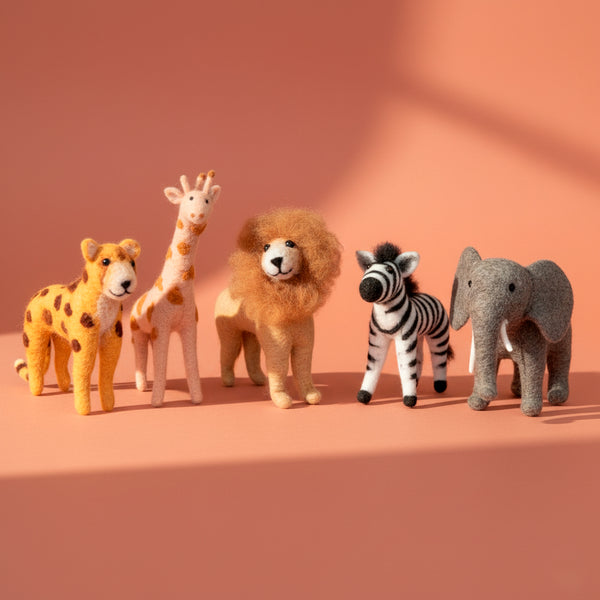 JOGO DE 5 ANIMAIS DA FLORESTA DE LA DE FELTRO