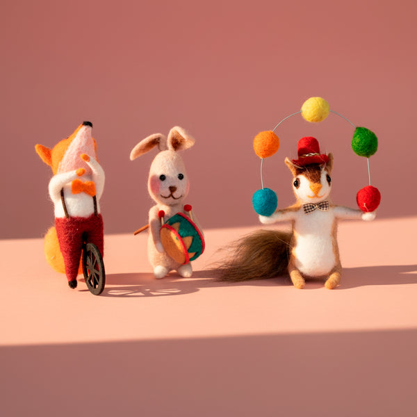 JOGO DE 3 ANIMAIS CIRCO DE LA DE FELTRO