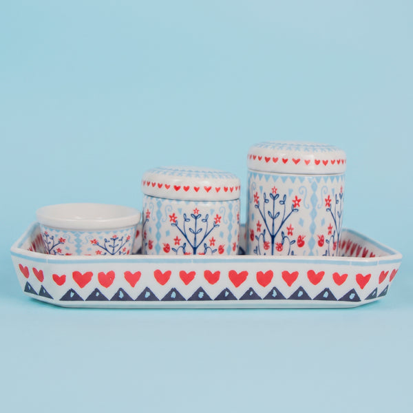 KIT HIGIENE AMEISE ENCANTO AZUL E VERMELHO COM BANDEJA