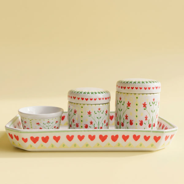 KIT HIGIENE AMEISE ENCANTO VERMELHO E VERDE COM BANDEJA