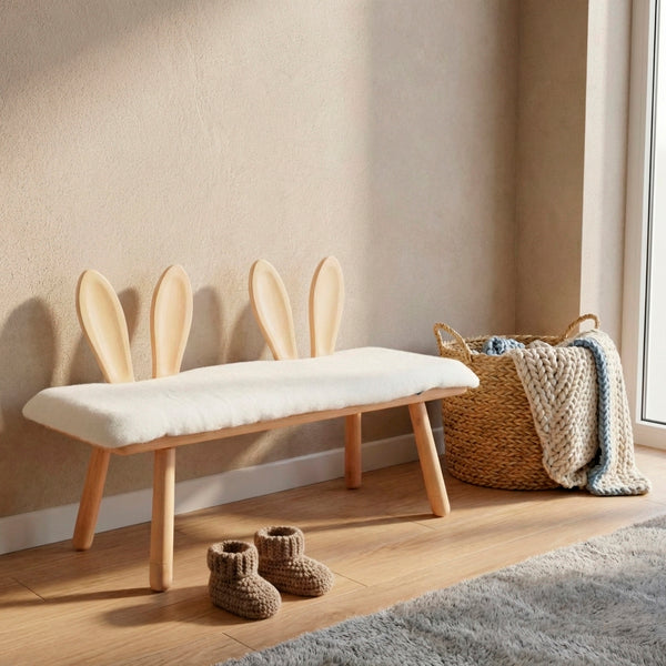 BANCO DE MADEIRA COELHOS COM ALMOFADA