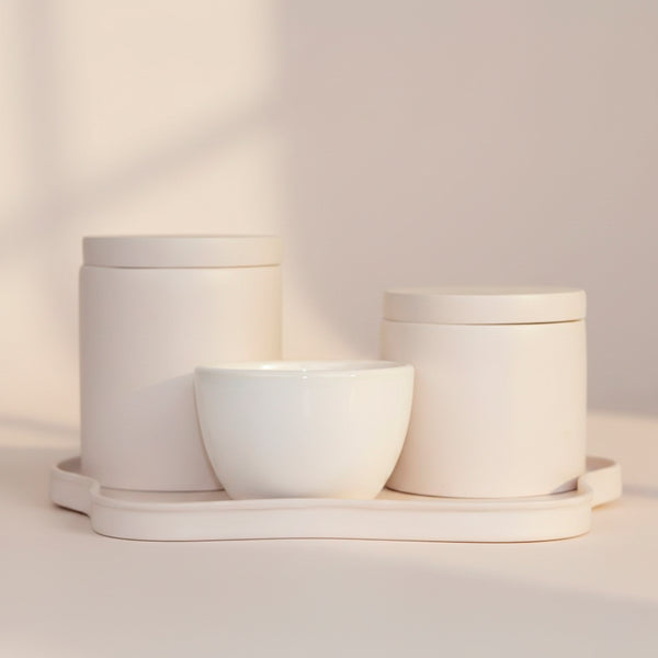 KIT DE HIGIENE ABSTRATO BEGE COM BANDEJA