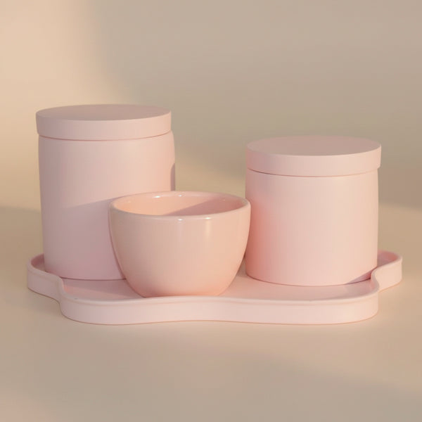 KIT DE HIGIENE ABSTRATO ROSA NUDE COM BANDEJA