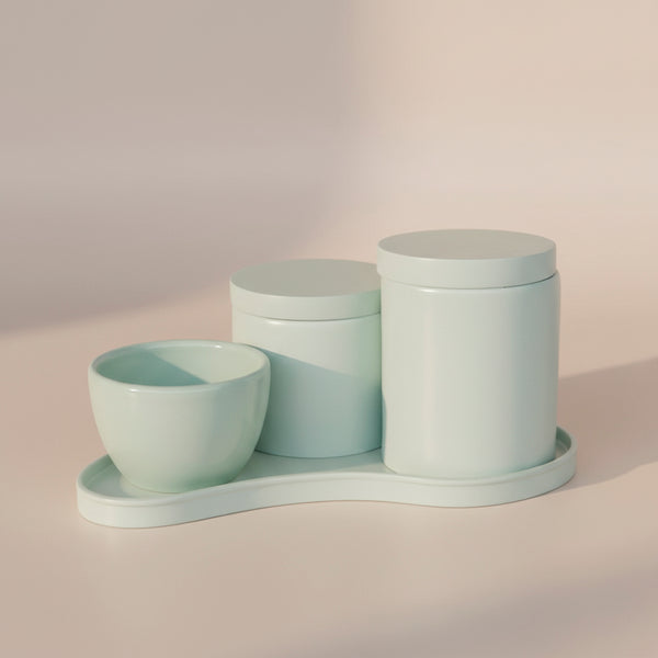 KIT DE HIGIENE ABSTRATO VERDE AGUA COM BANDEJA