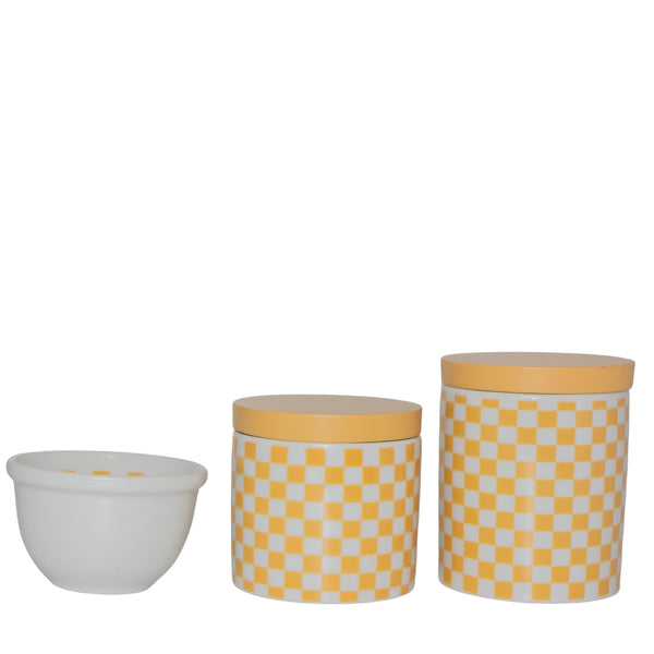 KIT HIGIENE QUADRICULADO MOSTARDA