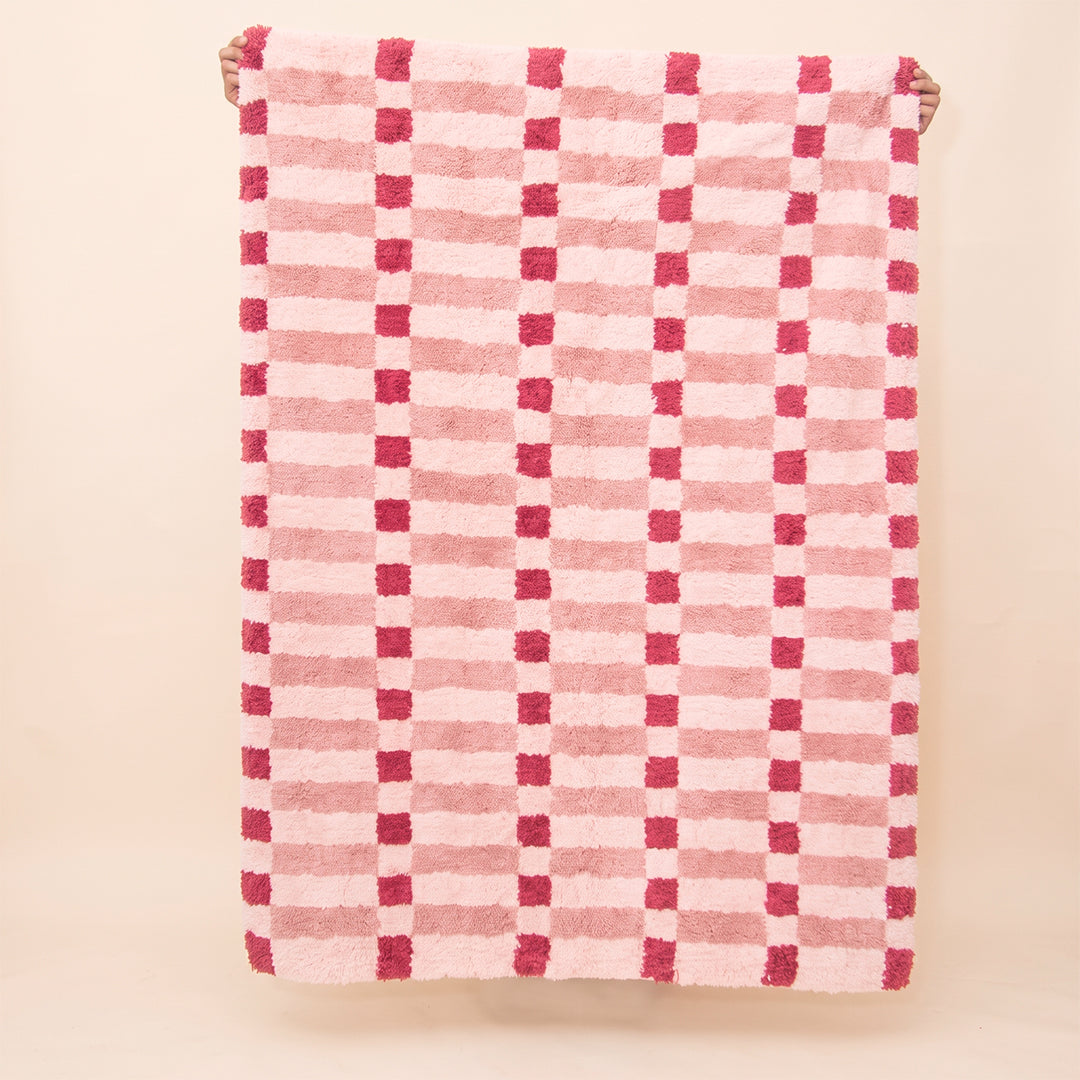 TAPETE 100% ALGODAO LAVAEL NA MAQUINA - GEOMETRICO ROSA