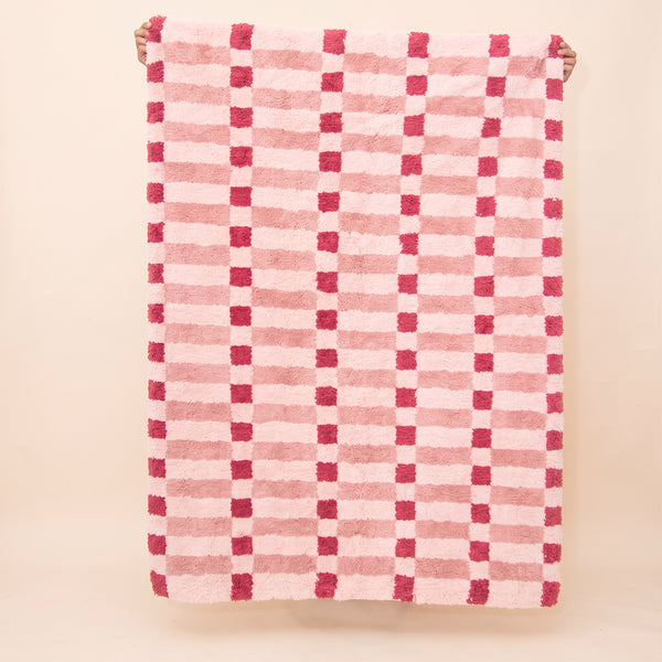 TAPETE 100% ALGODAO LAVAEL NA MAQUINA - GEOMETRICO ROSA