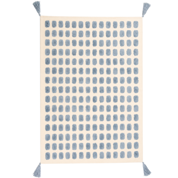 TAPETE 100% ALGODAO LAVAEL NA MAQUINA - PONTILHADO AZUL