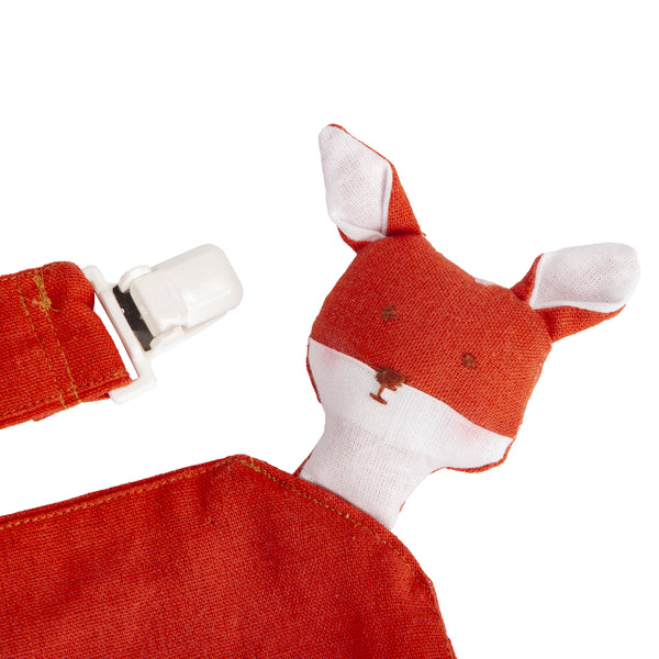 JOGO DE NANINHA E PORTA CHUPETA RAPOSA TERRACOTA DE TECIDO LINHO