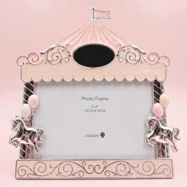 PORTA RETRATO CIRCO  ROSA COM PEROLADO