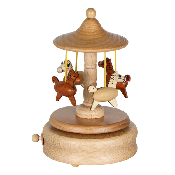 CAIXA DE MUSICA CARROSSEL CAVALO DE MADEIRA TALHADA