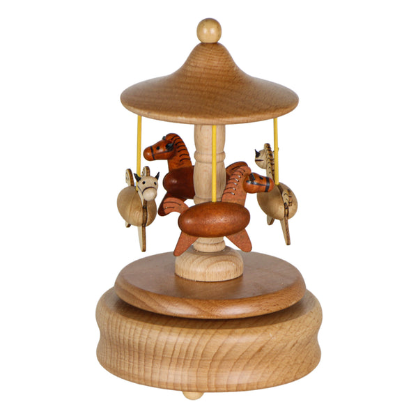 CAIXA DE MUSICA CARROSSEL CAVALO DE MADEIRA TALHADA