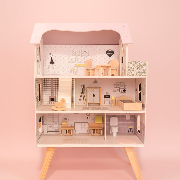 CASINHA DE BONECAS COM MOVEIS EM MADEIRA