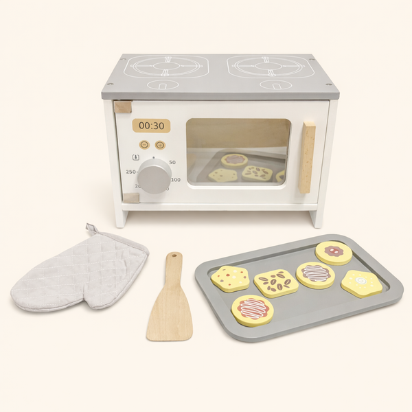 MINI MICROONDAS DE MADEIRA + BANDEJA + 6COOKIES + LUVA E ESPATULA