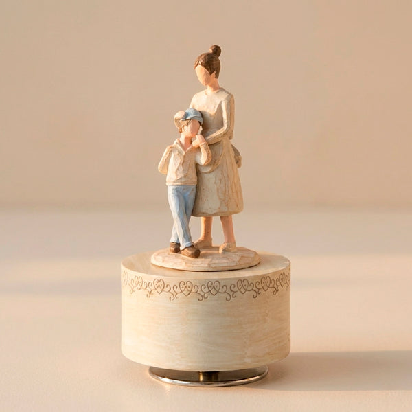 CAIXA DE MUSICA MAE E FILHO DE RESINA LAPIDADA