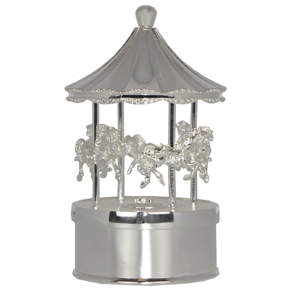 CAIXA DE MUSICA CARROSSEL PRATA EM SILVERPLATE