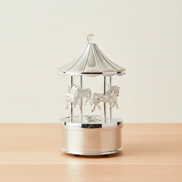 CAIXA DE MUSICA CARROSSEL PRATA EM SILVERPLATE