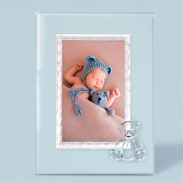 PORTA RETRATO BRANCO ONDULADO COM URSO SILVERPLATED