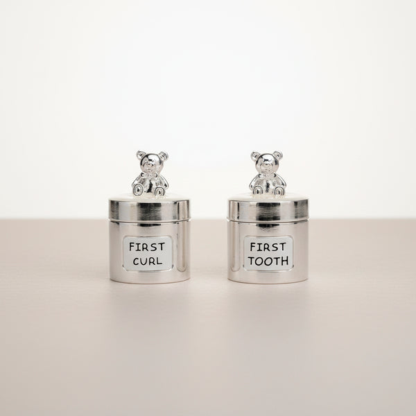 JG2 MEU PRIMEIRO DENTE/CACHO SILVERPLATE URSO PRATA SENTADO