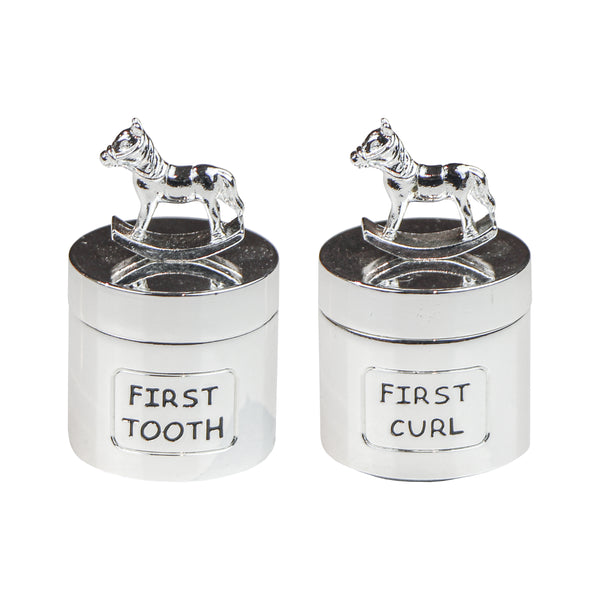M1 JG2 MEU PRIMEIRO DENTE/CACHO SILVERPLATE CAVALO BALANCO AZUL