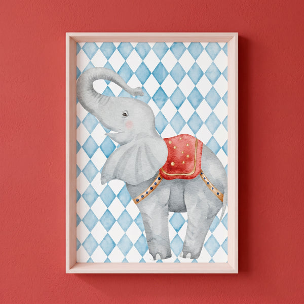 QUADRO ELEFANTE COM FUNDO AZUL (MOLDURANM)