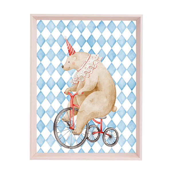 QUADRO URSO NA BIKE COM FUNDO AZUL (MOLDURANM)