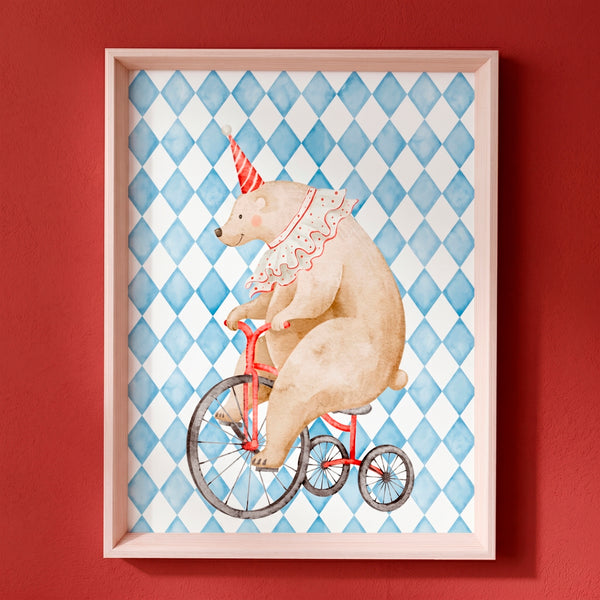 QUADRO URSO NA BIKE COM FUNDO AZUL (MOLDURANM)
