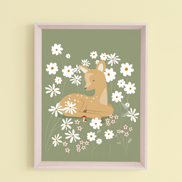 QUADRO BAMBI COM FLORES (MOLDURANGG)