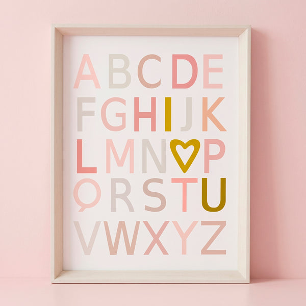 QUADRO ABC ROSA COM DOURADO (MOLDURANG)
