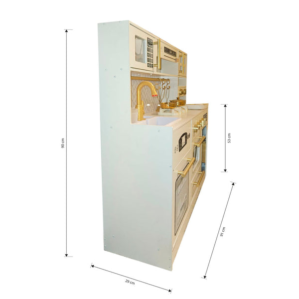 COZINHA FUNCIONAL E ACESSORIOS COM DETALHES EM BRANCO E DOURADO