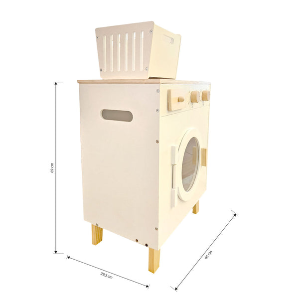 MAQUINA DE LAVAR COM ACESSORIOS EM MADEIRA