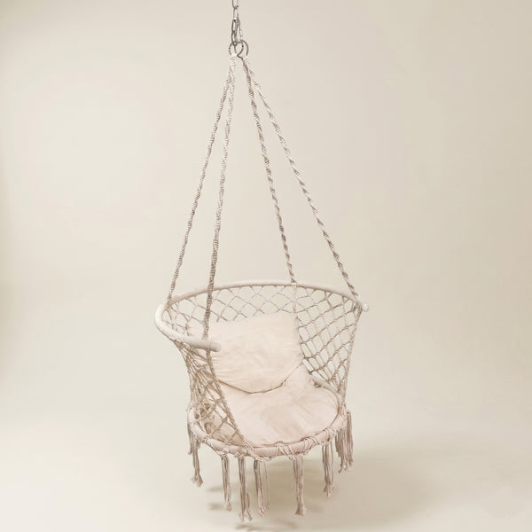M1 POLTRONA MACRAME COM ALMOFADAS ACOMPANHA GANCHO, MOSQUETAO E CORRENTE