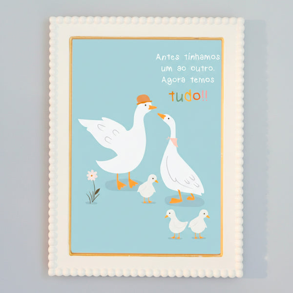 QUADRO BUBBLE BRANCO COM DOURADO PATINHOS 33,5X23