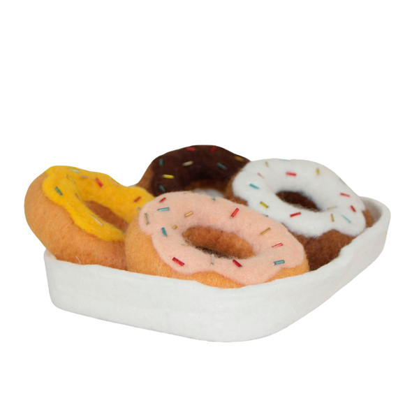 JOGO DE 4 DONUTS + BANDEJA  DE LA DE FELTRO