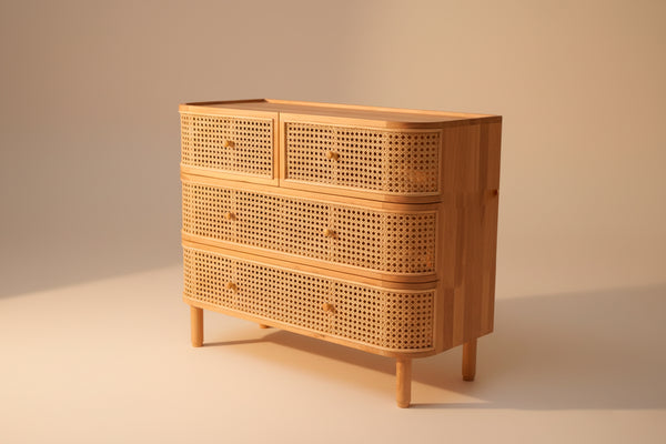 COMODA CONTORNO DE BAMBU E RATTAN