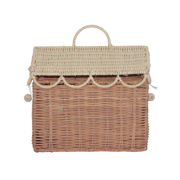CESTA CASINHA DE RATTAN COM TELHADO BRANCO