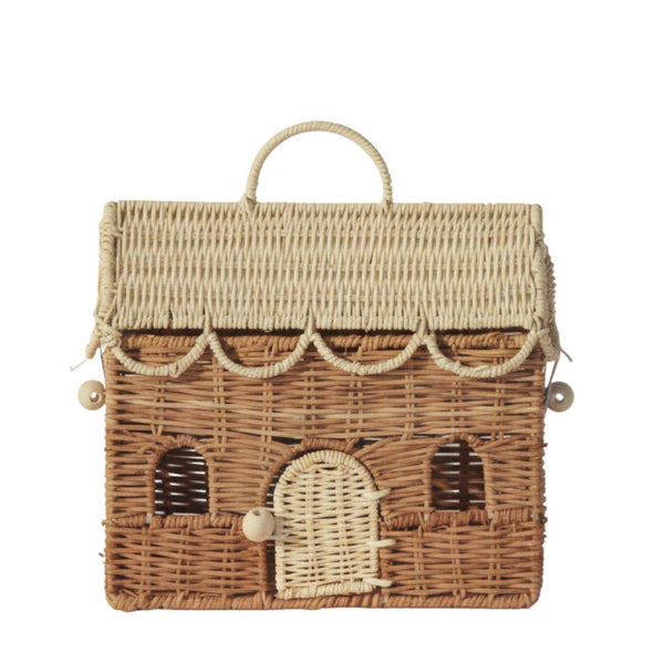 CESTA CASINHA DE RATTAN COM TELHADO BRANCO