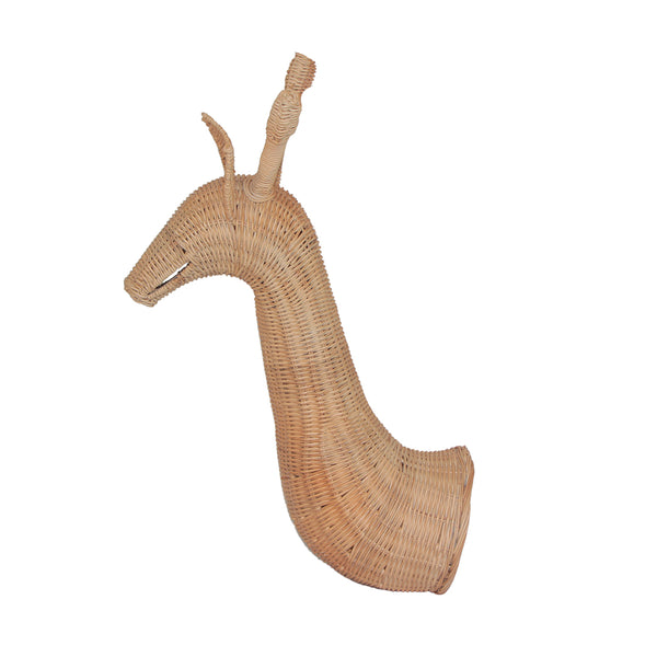 CABECA GIRAFA DECORACAO DE PAREDE DE RATTAN