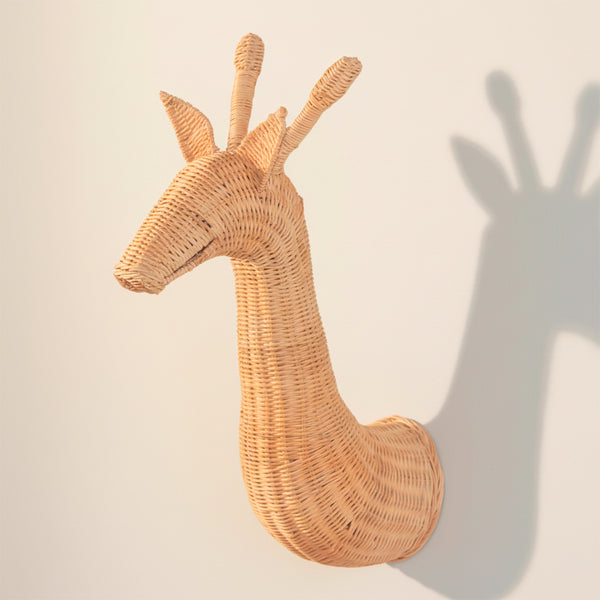 CABECA GIRAFA DECORACAO DE PAREDE DE RATTAN