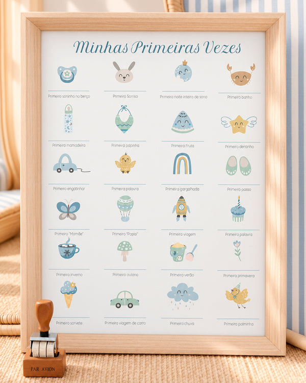 QUADRO PRIMEIRAS VEZES AZUL (MOLDURANM) - ACOMPANHA CARIMBEIRA