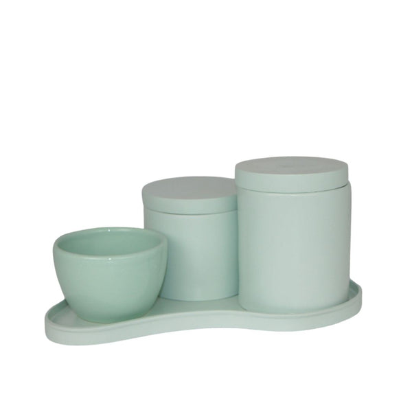 KIT DE HIGIENE ABSTRATO VERDE AGUA COM BANDEJA