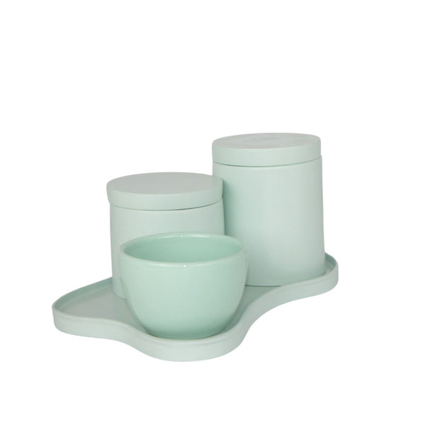 KIT DE HIGIENE ABSTRATO VERDE AGUA COM BANDEJA