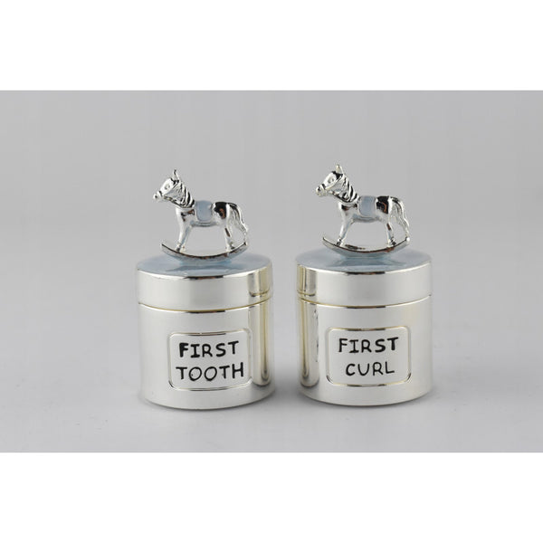 M1 JG2 MEU PRIMEIRO DENTE/CACHO SILVERPLATE CAVALO BALANCO AZUL